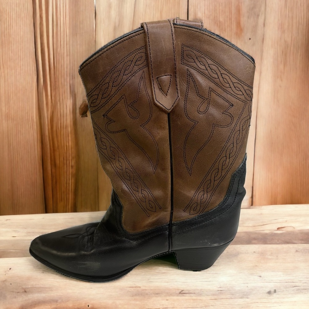 Oak Tree Farms Two Tone Brown Embroidered Cowboy Boots Made In Mexico Size 7